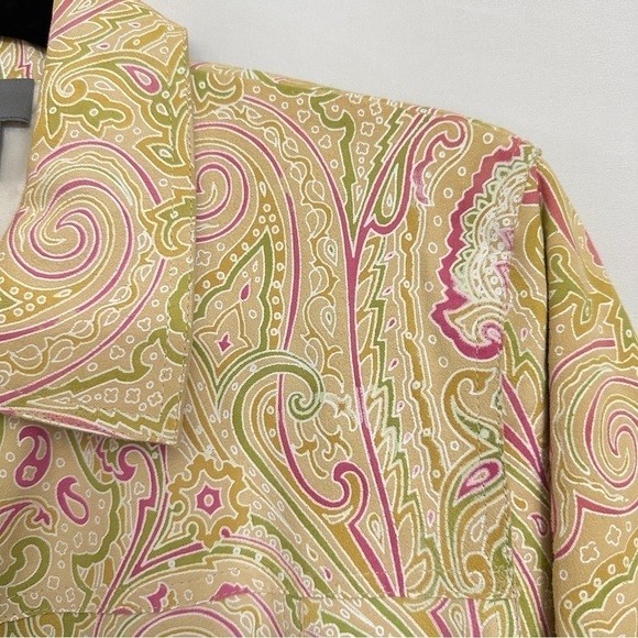 Vintage 90s Eccoci Women’s Cream Pink Paisley Print Suede Blazer Jacket sz 10 - Picture 12 of 14